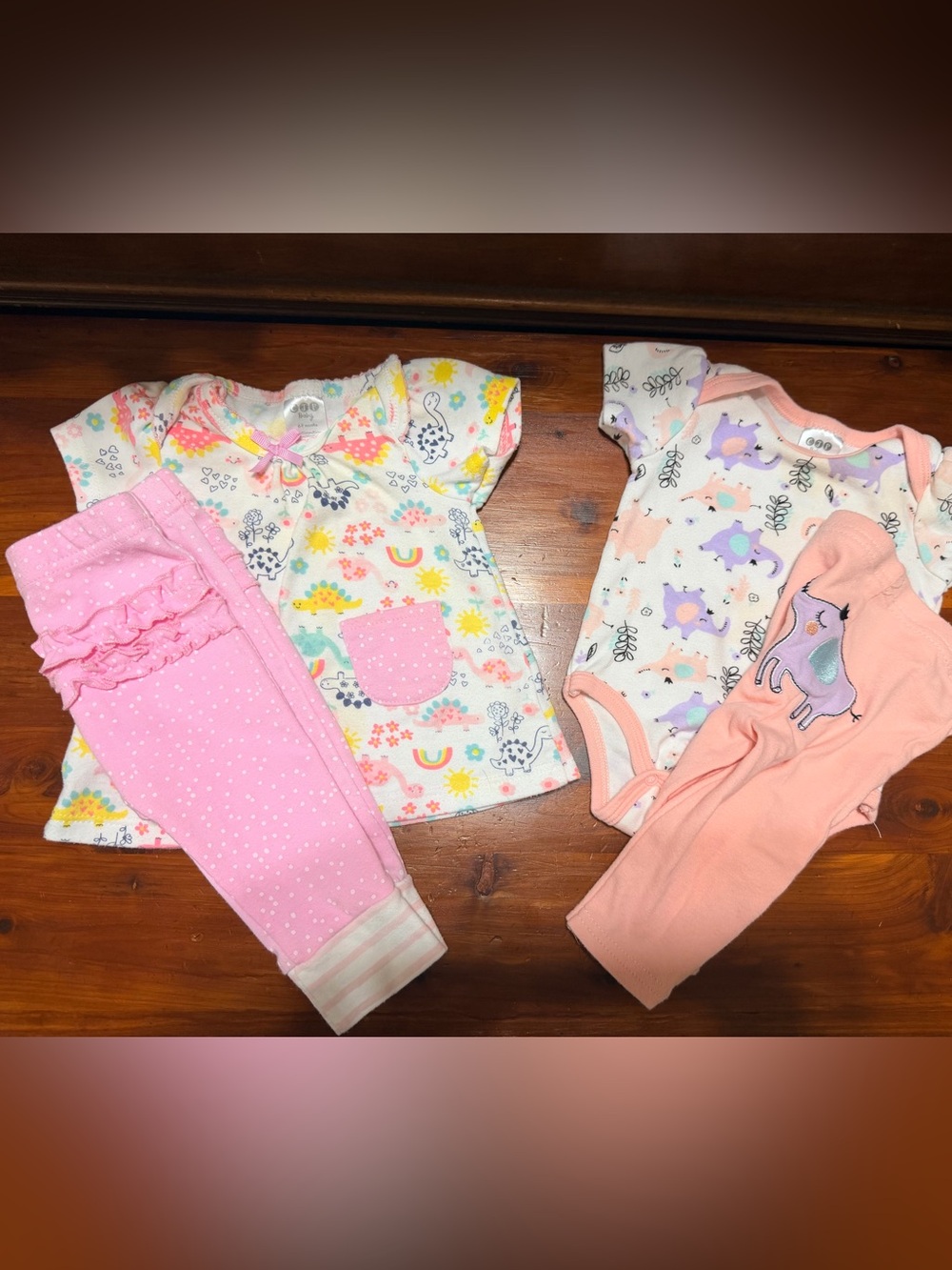 Two Girls Pink and Coral 2- piece set with coordinated Tops and Pants 6-9M